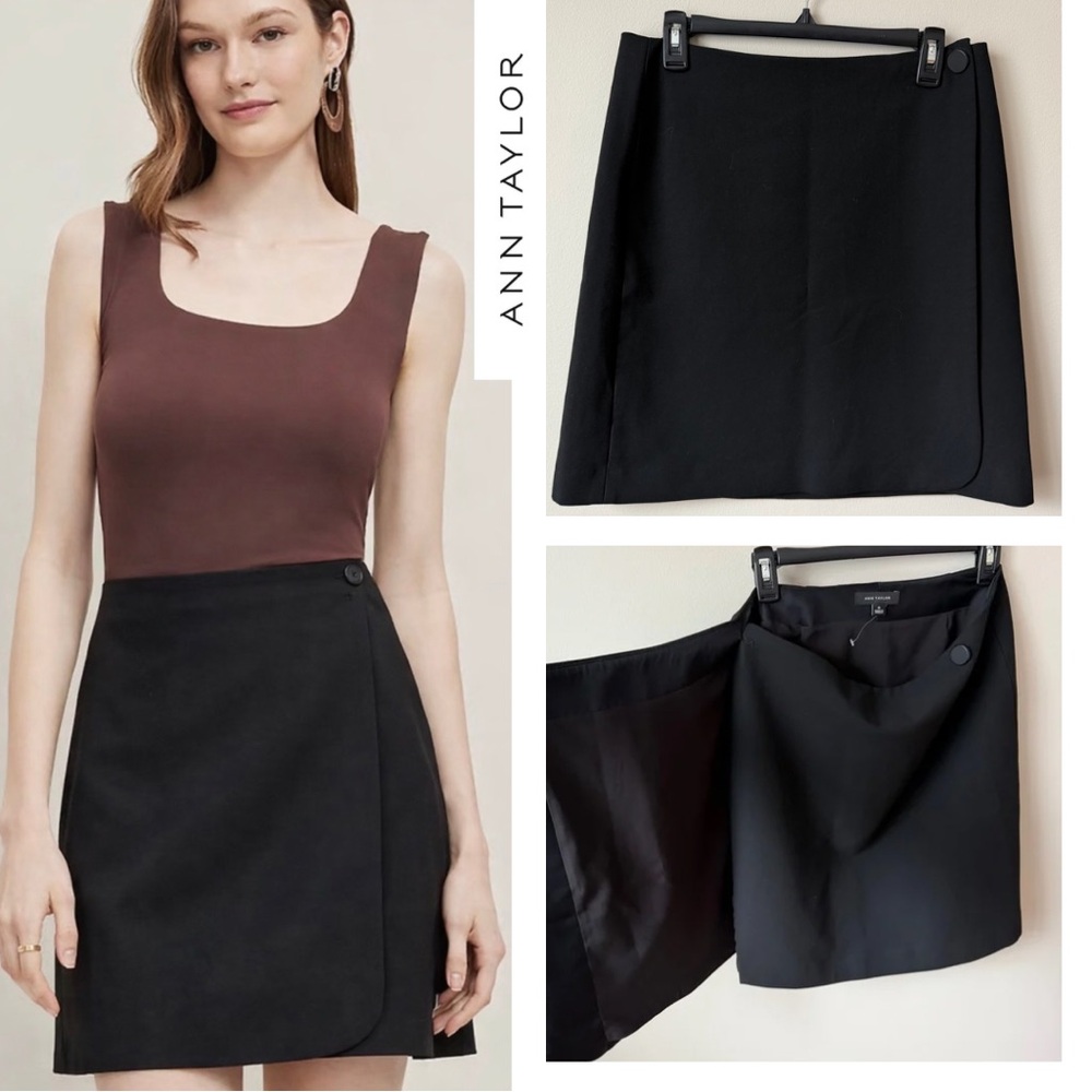 Ann Taylor Black Wrap Mini Skirt A-Line Work Professional Office Size 8